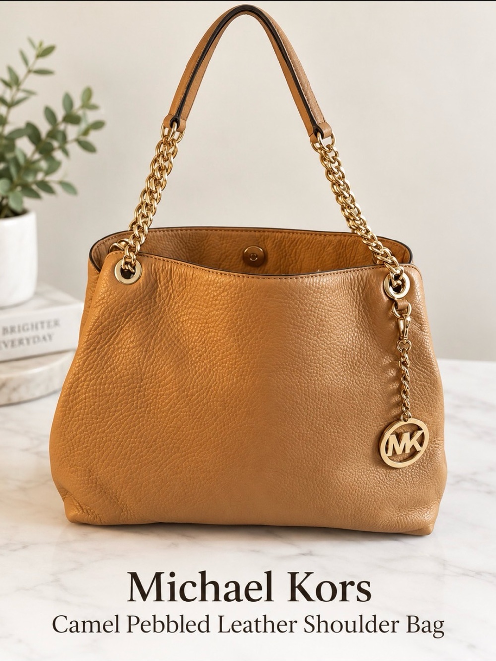 Michael Kors Camel Pebbled Leather Shoulder Bag with Gold Hardware